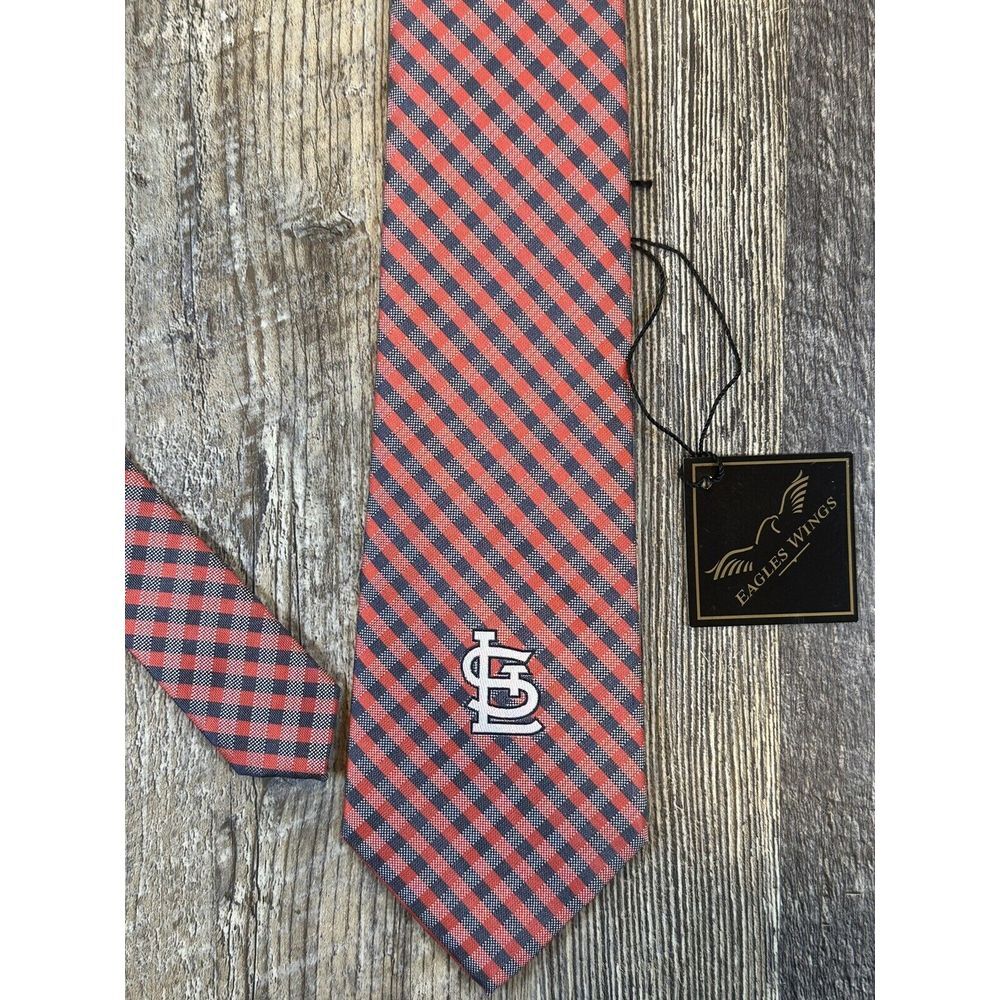 NWT Eagles Wings St. Louis Cardinals MLB Baseball Necktie Mens Gingham Plaid Red